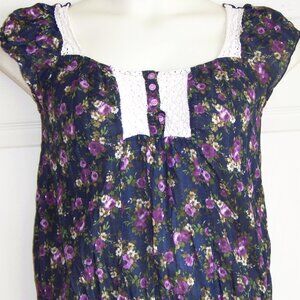 Women’s MOSSIMO SUPPLY CO. short sleeve shirt size M blue floral peasant blouse
